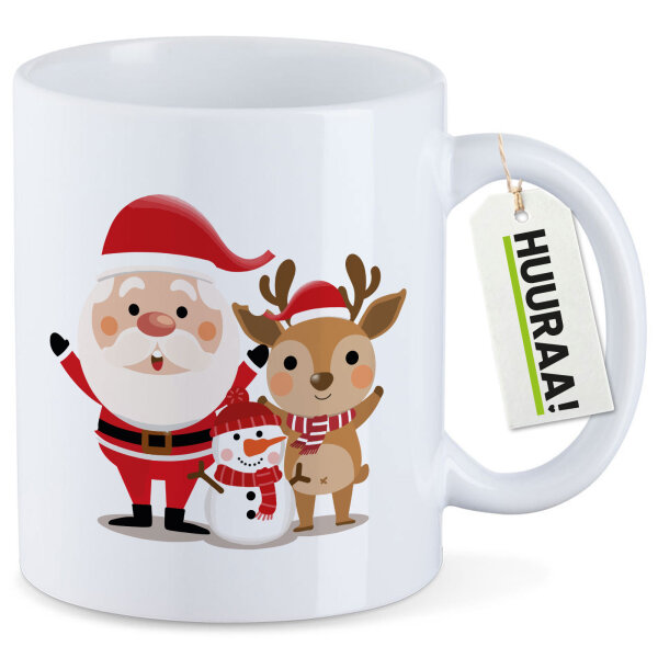 Kaffeetasse Weihnachtsmann Rudolph und Schneemann 330ml