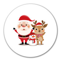 Aufkleber Weihnachtsmann Rudolph und Schneemann 10cm rund