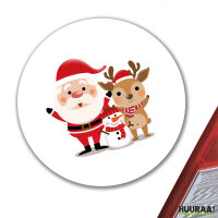 Aufkleber Weihnachtsmann Rudolph und Schneemann 10cm rund