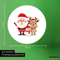 Aufkleber Weihnachtsmann Rudolph und Schneemann 10cm Sticker