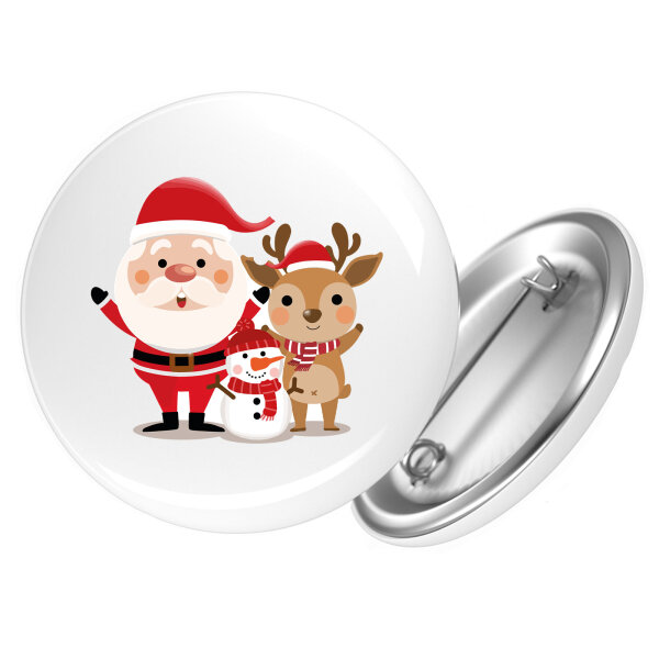 Button Weihnachtsmann Rudolph und Schneemann Anstecker