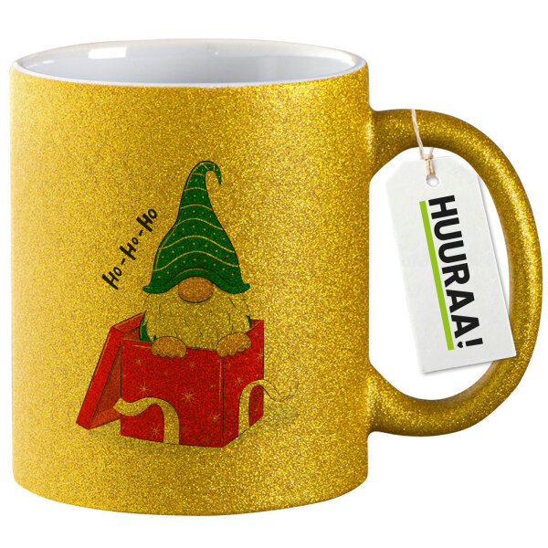 Glitzertasse Ho Ho Ho Wichtel Weihnachtsgeschenk 330ml