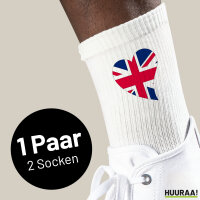 Socken England Flagge Herz Größe 37/46 White...