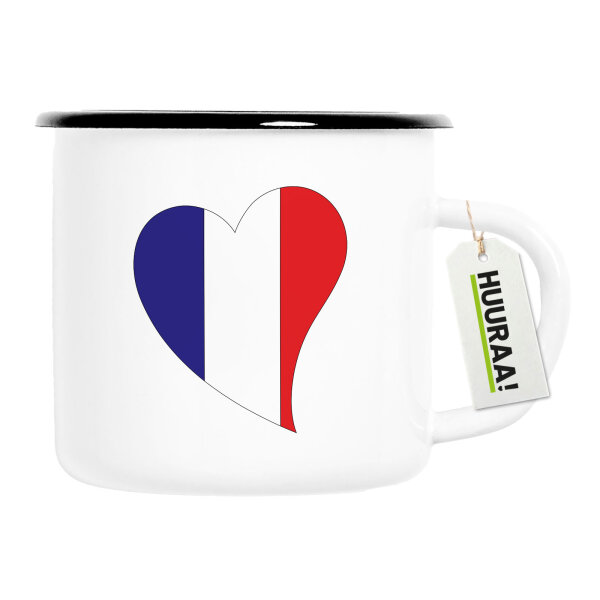 Emaille Tasse Frankreich Flagge Herz 300ml Vintage Emaille Becher