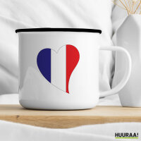 Emaille Tasse Frankreich Flagge Herz 300ml Vintage Emaille Becher