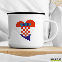 Emaille Tasse Kroatien Flagge Herz 300ml Vintage