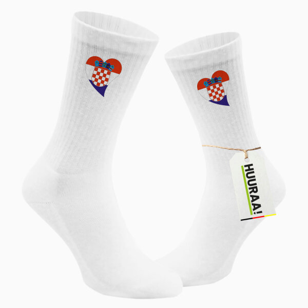 Socken Kroatien Flagge Herz Größe 37/46 White Motiv Tennissocken