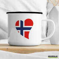 Emaille Tasse Norwegen Flagge Herz 300ml Vintage Emaille Becher