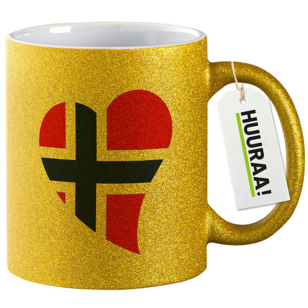 Glitzertasse Norwegen Flagge Herz 330ml