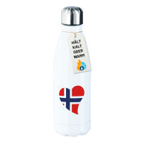 Trinkflasche Norwegen Flagge Herz 500ml Edelstahl...