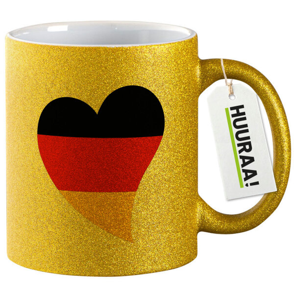 Glitzertasse Deutschland Flagge Herz 330ml