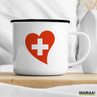 Emaille Tasse Schweiz Flagge Herz 300ml Vintage