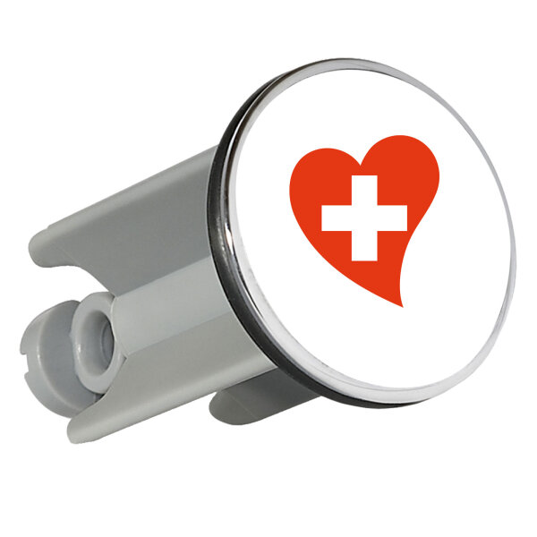Waschbeckenstöpsel Schweiz Flagge Herz 4cm Abflussstopfen