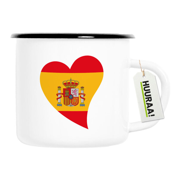Emaille Tasse Spanien Flagge Herz 300ml Vintage Emaille Becher