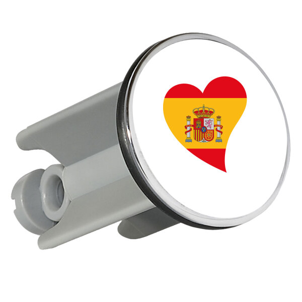 Waschbeckenstöpsel Spanien Flagge Herz 4cm Abflussstopfen