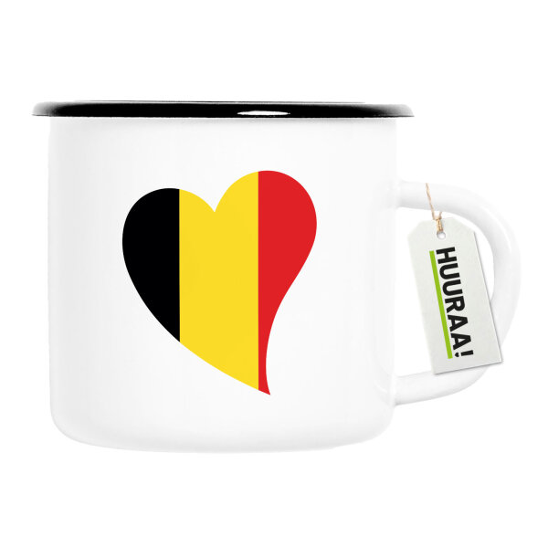Emaille Tasse Belgien Flagge Herz 300ml Vintage Emaille Becher