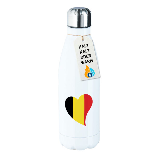 Edelstahl-Trinkflasche Belgien Flagge Herz 500ml Wasserflasche