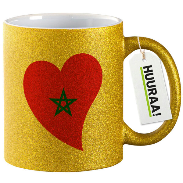 Glitzertasse Marokko Flagge Herz 330ml