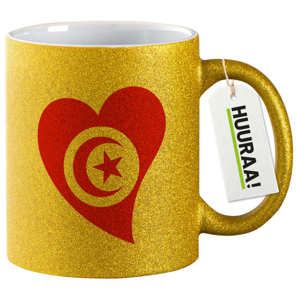 Glitzertasse Tunesien Flagge Herz 330ml