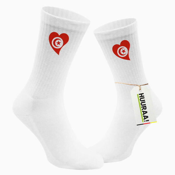 Socken Tunesien Flagge Herz Größe 37/46 White Motiv Tennissocken