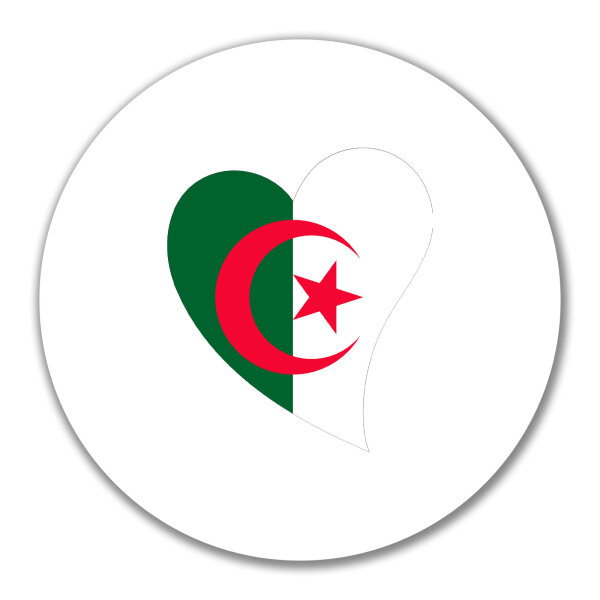 Aufkleber Algerien Flagge Herz 10cm rund