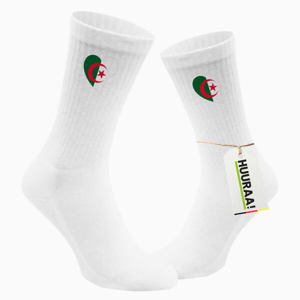 Socken Algerien Flagge Herz Größe 37/46 White Motiv Tennissocken