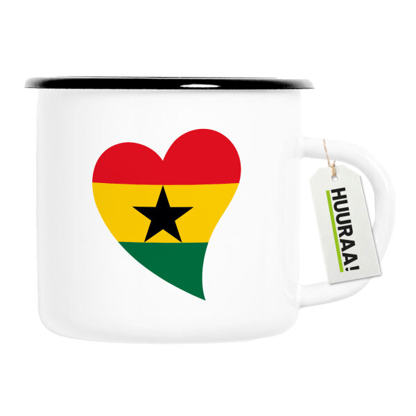 Emaille Tasse Ghana Flagge Herz 300ml Vintage Emaille Becher