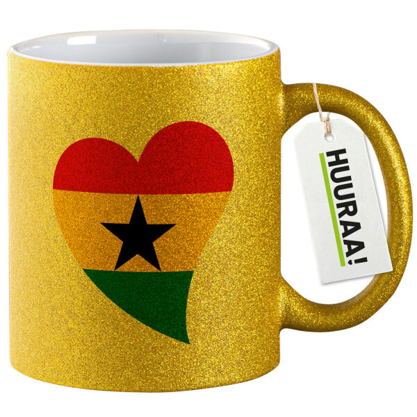 Glitzertasse Ghana Flagge Herz 330ml