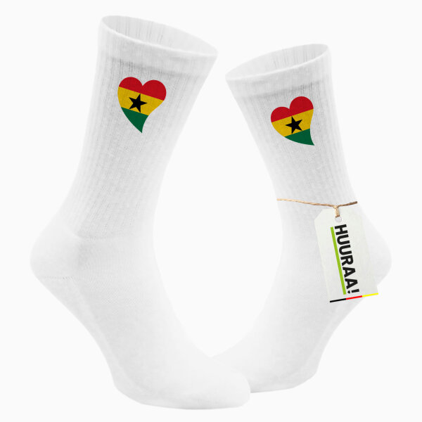 Socken Ghana Flagge Herz Größe 37/46 White Motiv Tennissocken