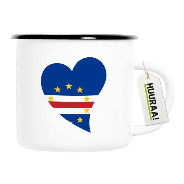 Emaille Tasse Kap Verde Flagge Herz 300ml Vintage