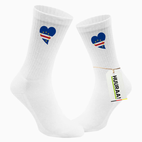Socken Kap Verde Flagge Herz Größe 37/46 White Motiv Tennissocken