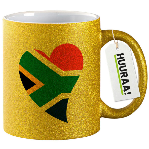 Glitzertasse Südafrika Flagge Herz 330ml