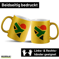 Glitzertasse Südafrika Flagge Herz 330ml