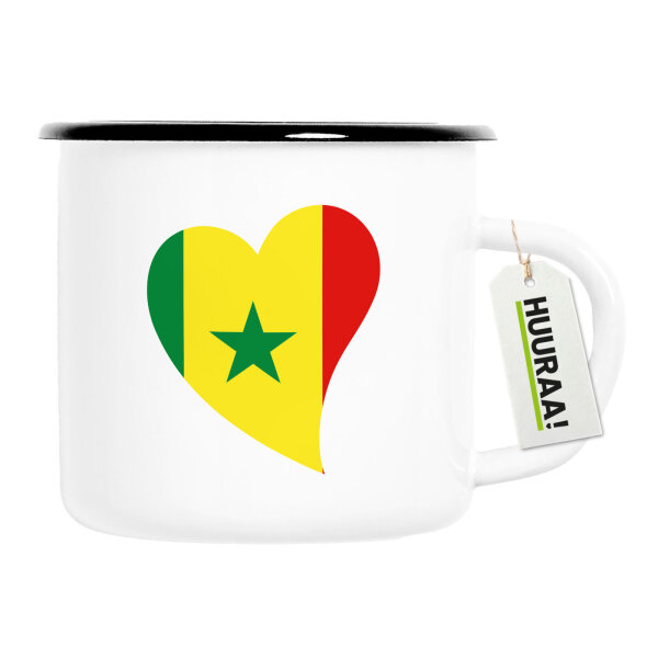 Emaille Tasse Senegal Flagge Herz 300ml Vintage Emaille Becher