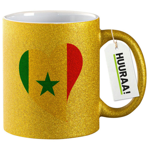 Glitzertasse Senegal Flagge Herz 330ml