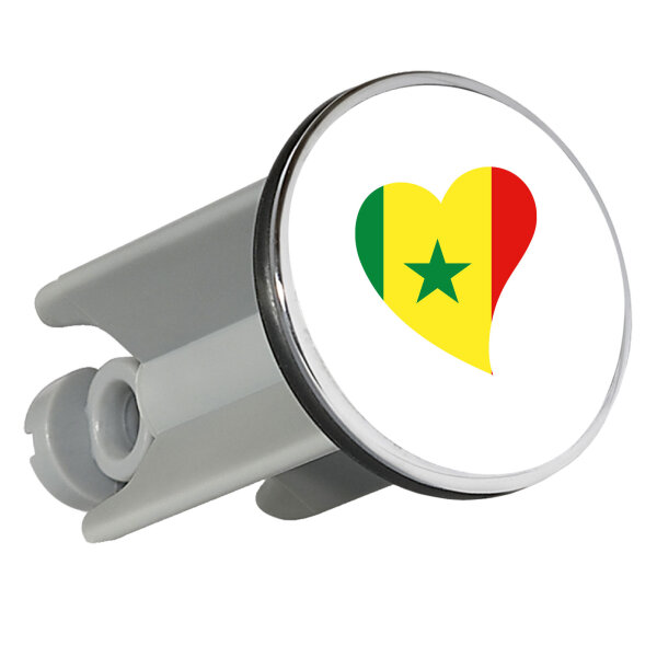 Waschbeckenstöpsel Senegal Flagge Herz 4cm Abflussstopfen