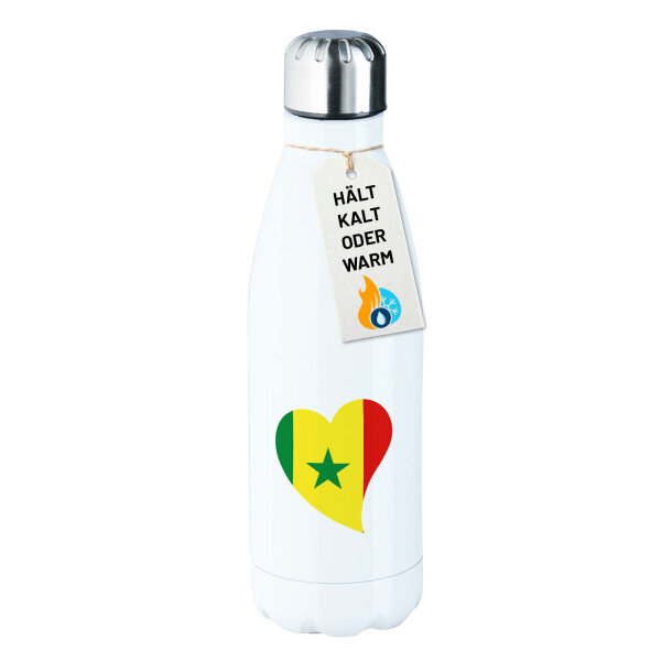 Edelstahl-Trinkflasche Senegal Flagge Herz 500ml Wasserflasche