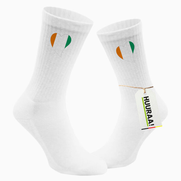 Socken Elfenbeinküste Flagge Herz Größe 37/46 White Motiv Tennissocken
