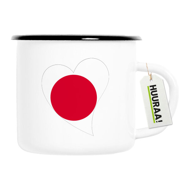 Emaille Tasse Japan Flagge Herz 300ml Vintage Emaille Becher