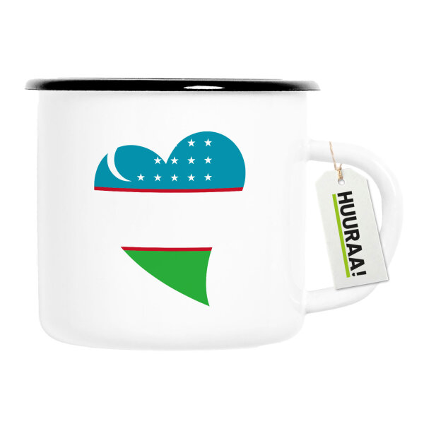 Emaille Tasse Usbekistan Flagge Herz 300ml Vintage Emaille Becher