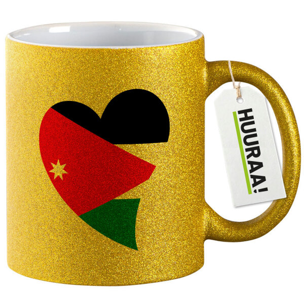 Glitzertasse Jordanien Flagge Herz 330ml
