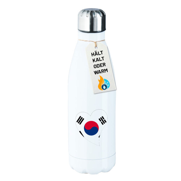 Edelstahl-Trinkflasche Südkorea Flagge Herz 500ml Wasserflasche