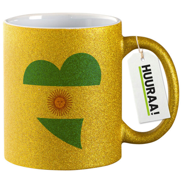 Glitzertasse Argentinien Flagge Herz 330ml