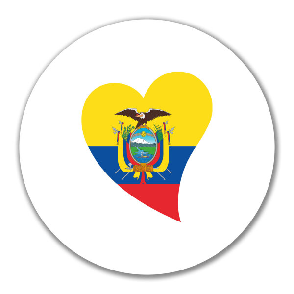 Aufkleber Ecuador Flagge Herz 10cm rund
