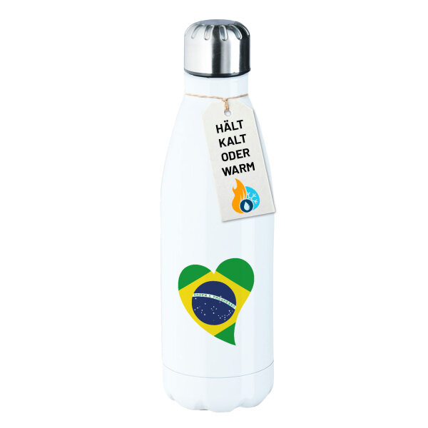 Edelstahl-Trinkflasche Brasilien Flagge Herz 500ml Wasserflasche