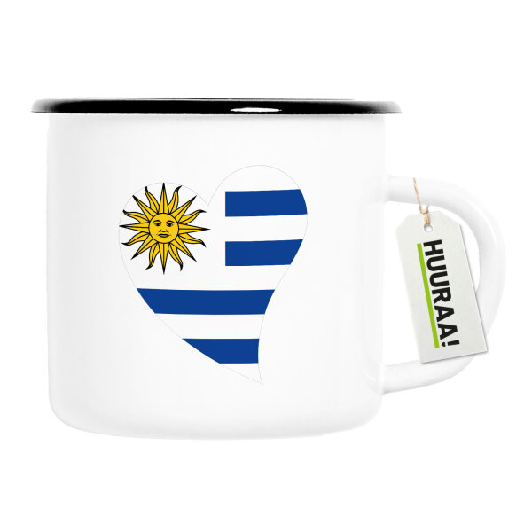 Emaille Tasse Uruguay Flagge Herz 300ml Vintage Emaille Becher