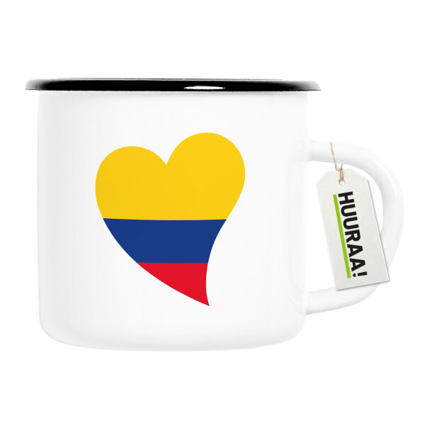 Emaille Tasse Kolumbien Flagge Herz 300ml Vintage