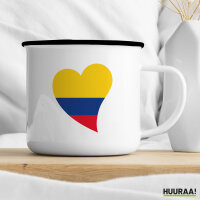 Emaille Tasse Kolumbien Flagge Herz 300ml Vintage