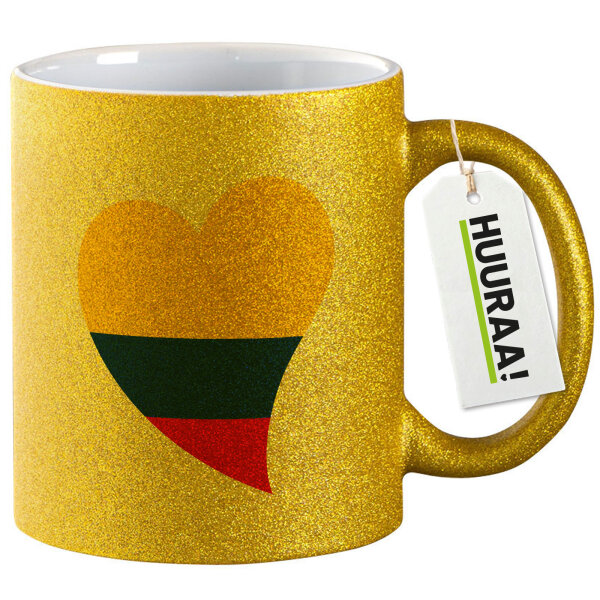 Glitzertasse Kolumbien Flagge Herz 330ml