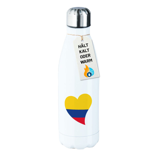 Edelstahl-Trinkflasche Kolumbien Flagge Herz 500ml Wasserflasche